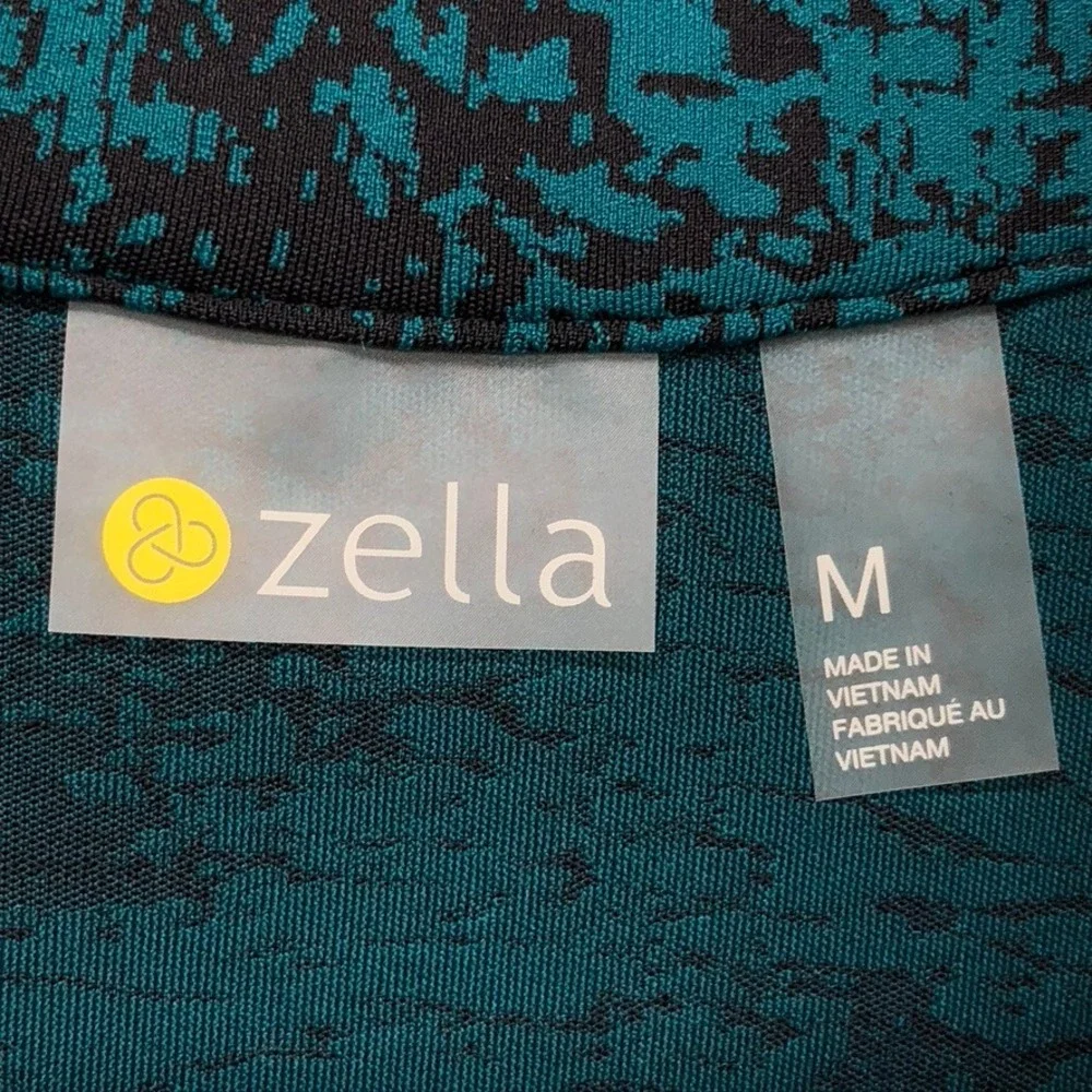 Zella Pullover Womens Medium Teal Black Abstract Quarter Zip Long Sleeve Thumb